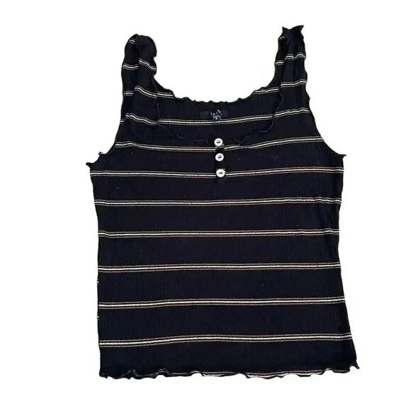 Iris Sleeveless Striped Soft Casual Black Bohemian  Tank Top S #1046 - Picture 1 of 9